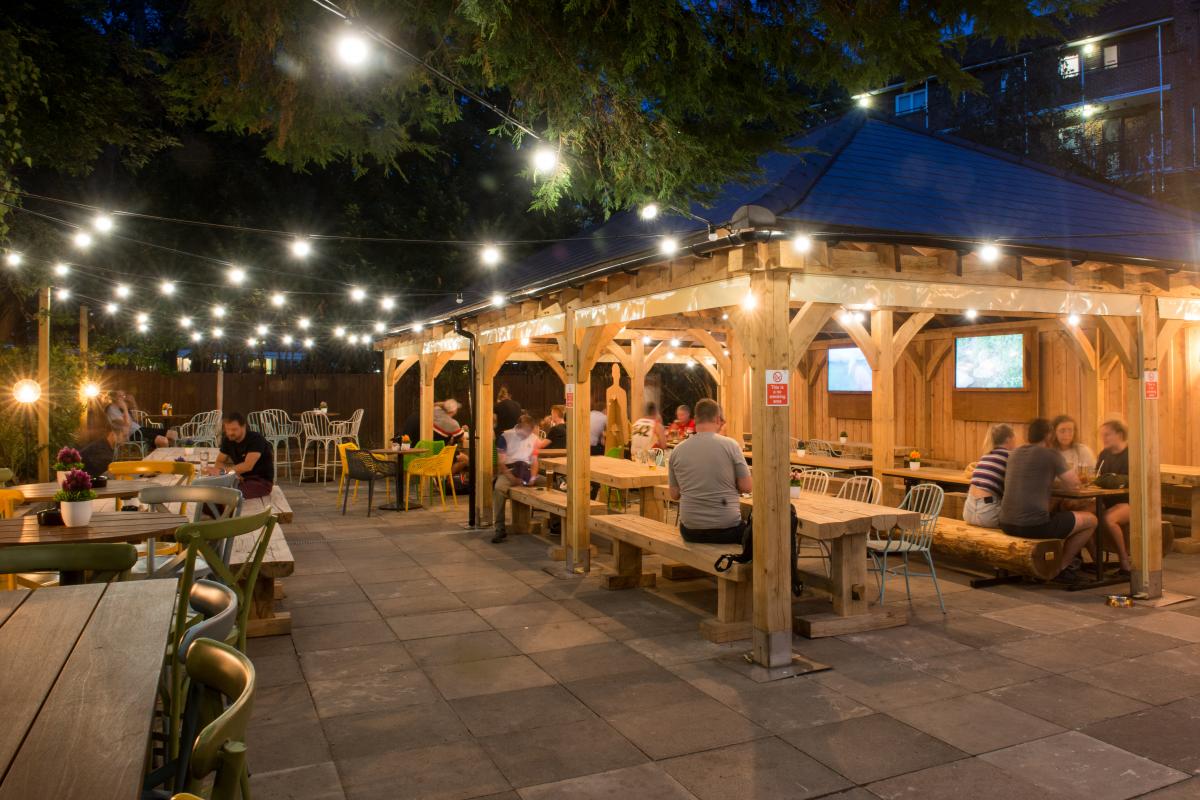 Wooden gazebo pub garden